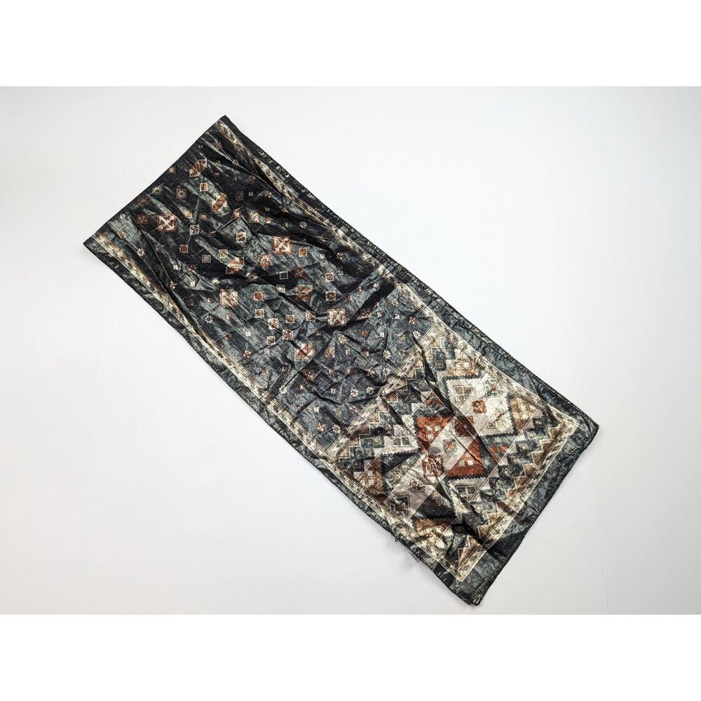 Vintage 80s Scarf Collectif Black Metallic Southwestern Floral Print Rectangular